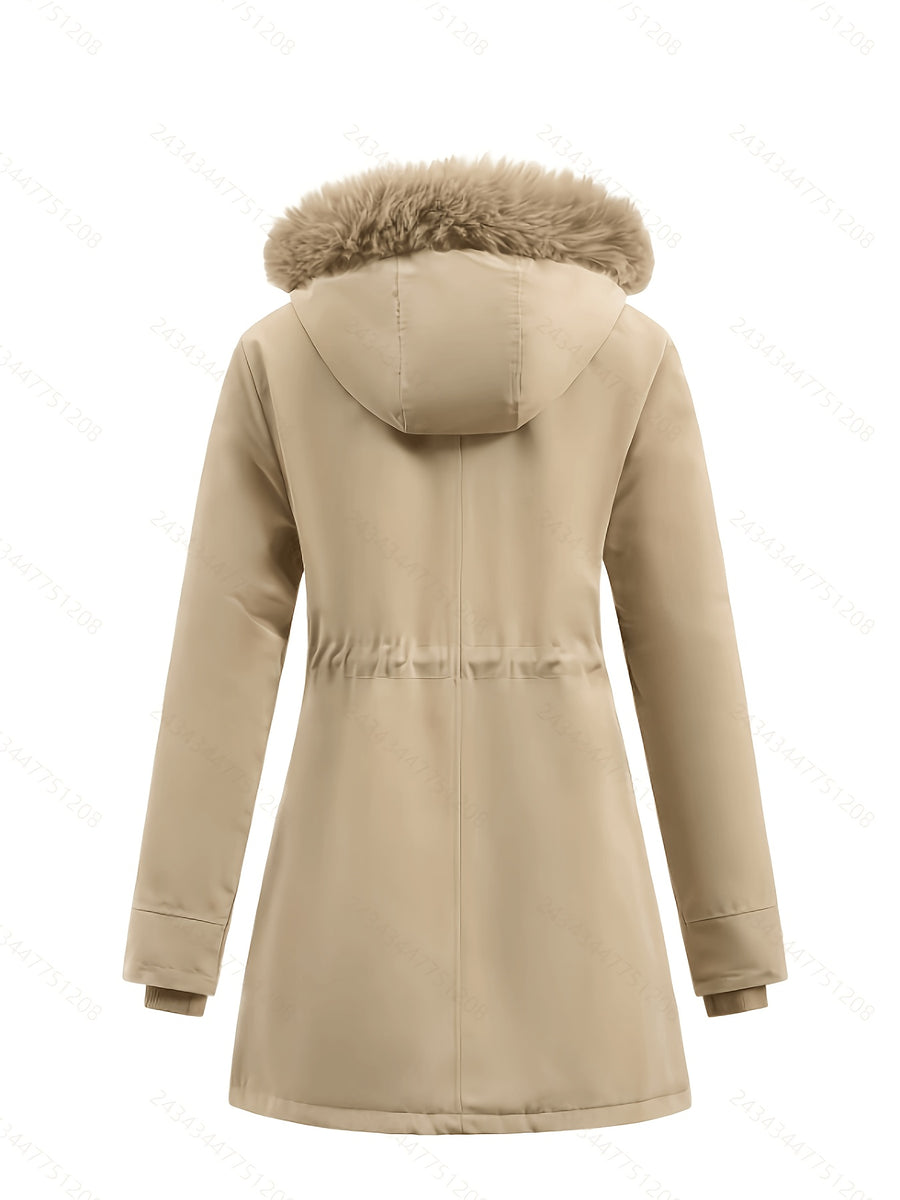 Parka Femme - Grande Taille Mi-Longue Capuche Zippée Coupe-Vent
