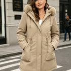 Parka Femme - Grande Taille Mi-Longue Capuche Zippée Coupe-Vent - Kaki