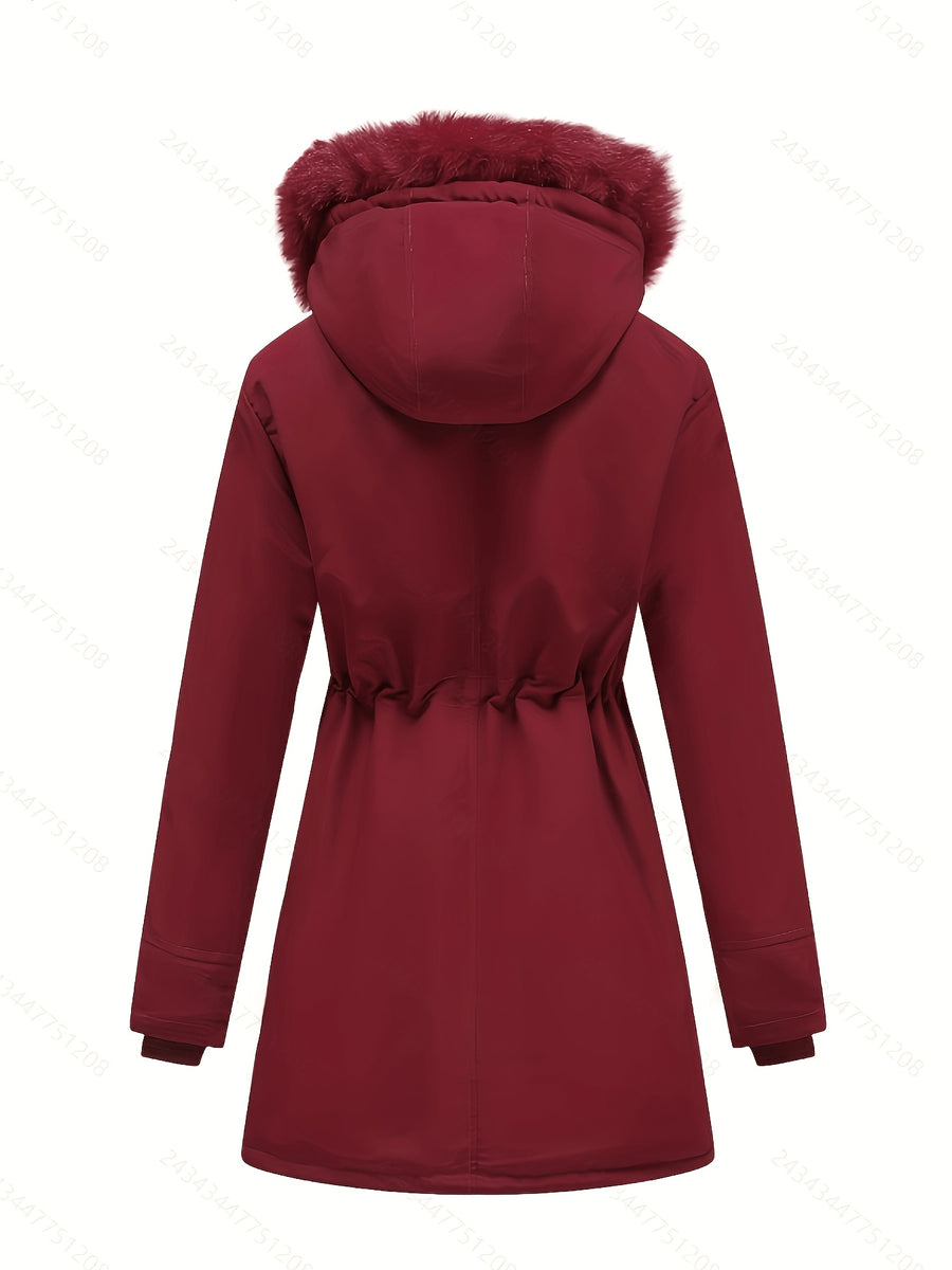 Parka Femme - Grande Taille Mi-Longue Capuche Zippée Coupe-Vent