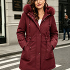 Parka Femme - Grande Taille Mi-Longue Capuche Zippée Coupe-Vent - Rouge foncé-A