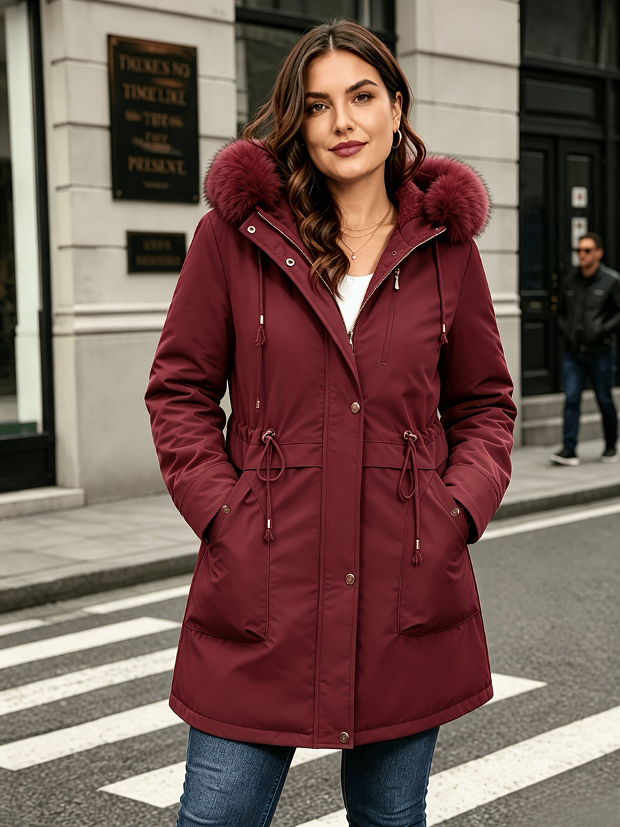 Parka Femme - Grande Taille Mi-Longue Capuche Zippée Coupe-Vent