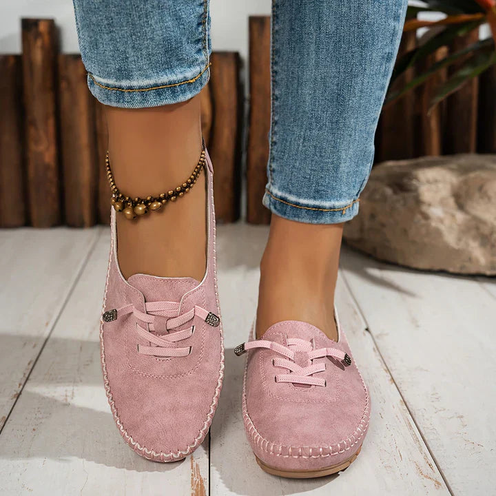 Casual Suede Loafers with Lace Detail and Moccasin Stitching