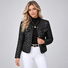 Veste Matelassée Femme - Col V Boutons Décoratifs Manches Longues - Noir