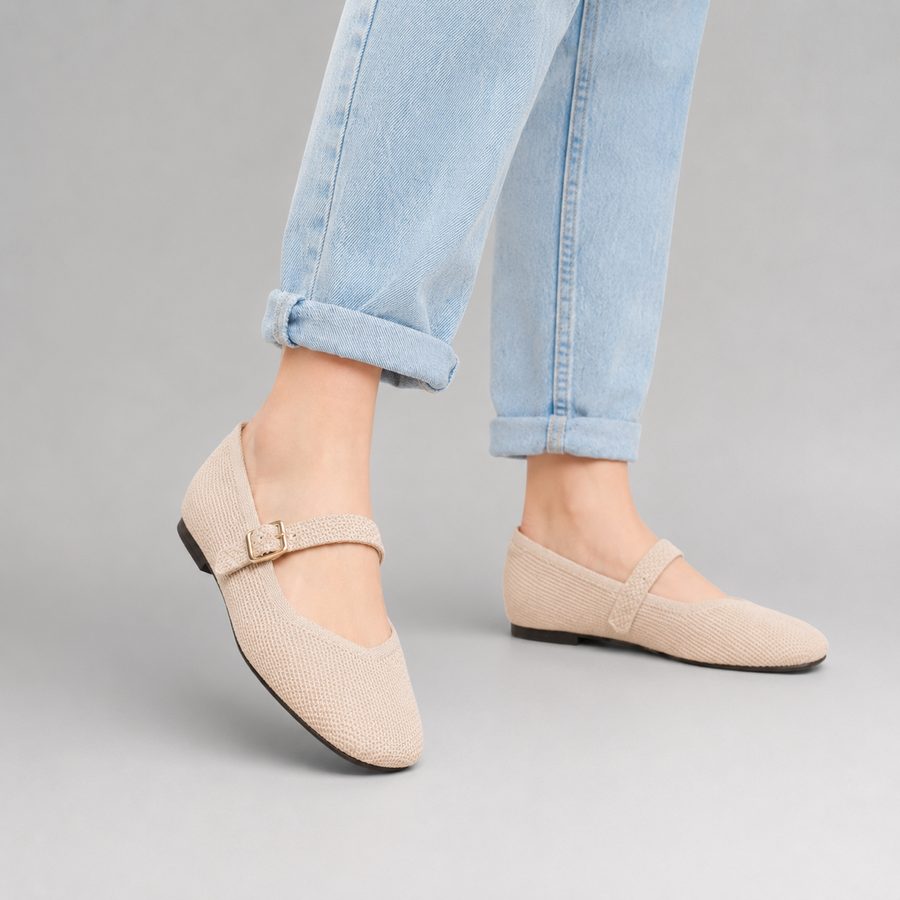 Ballerines Femme Mary Jane Bout Carré Bride Maille Respirante – Chaussures Plates Confort Tendance Quotidien Bureau
