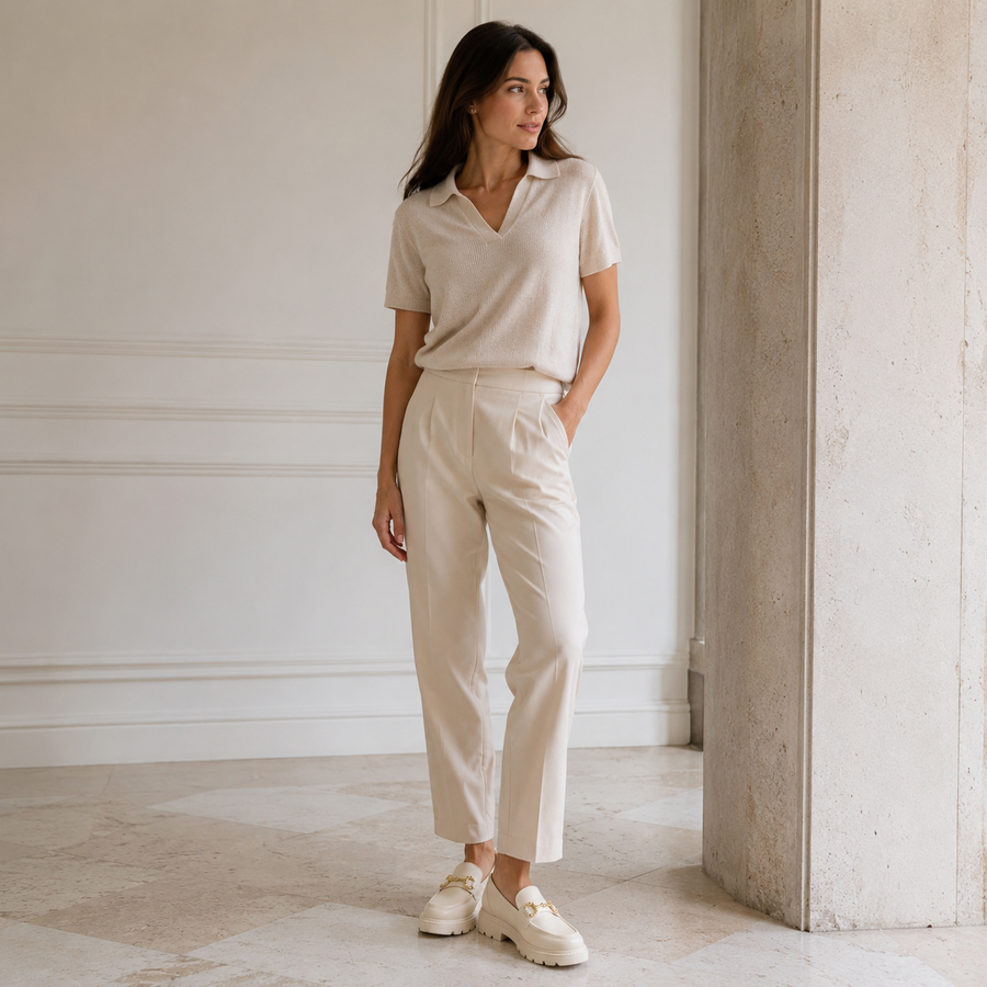 Mocassin femme blanc compensé à chainette dorée - vue d'ensemble posé