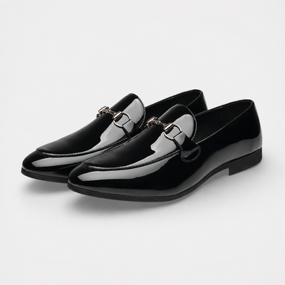 Mocassin homme Cuir Noir Vernis Costume Mariage – Chaussure Élégante Cérémonie Soirée Gala Raffinée Style Intemporel Chic
