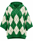 Pull Femme Jacquard Argyle Capuche Manches Chauve-Souris - Vert