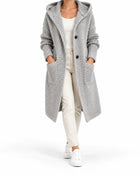 Cardigan Femme Maille Épaisse Longue Capuche - Gris