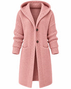 Cardigan Femme Maille Épaisse Longue Capuche - Rose