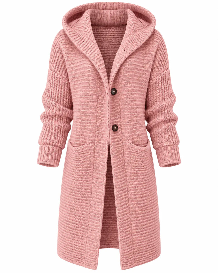 Cardigan Femme Maille Épaisse Longue Capuche