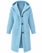 Cardigan Femme Maille Épaisse Longue Capuche - Bleu