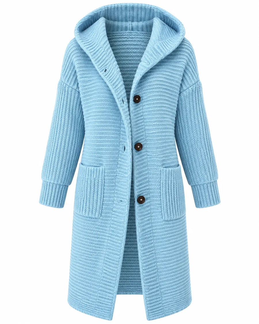 Cardigan Femme Maille Épaisse Longue Capuche