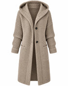 Cardigan Femme Maille Épaisse Longue Capuche - Beige