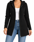 Cardigan Femme Capuche Zippé Long - Noir