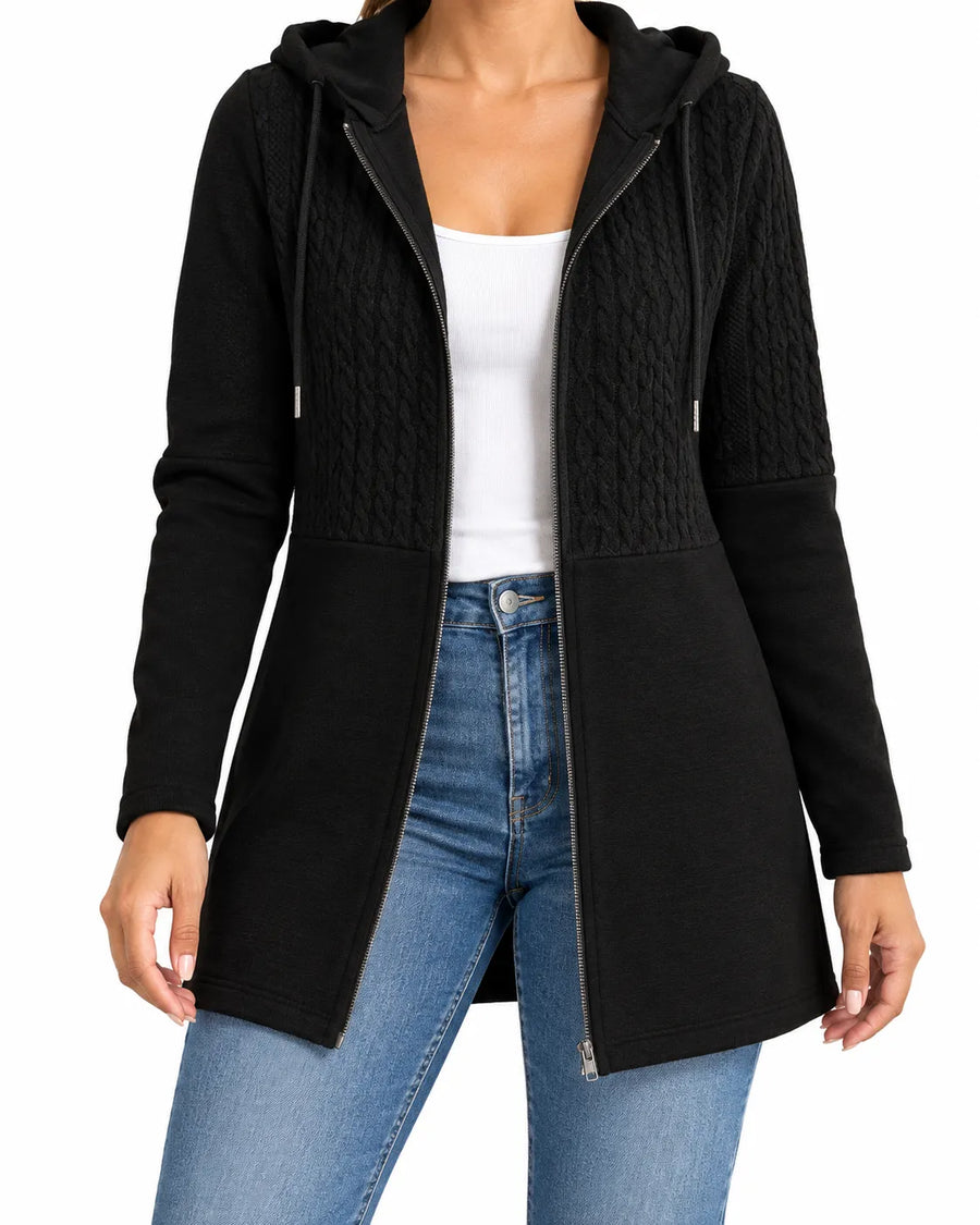 Cardigan Femme Capuche Zippé Long