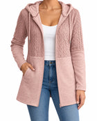 Cardigan Femme Capuche Zippé Long - Rose
