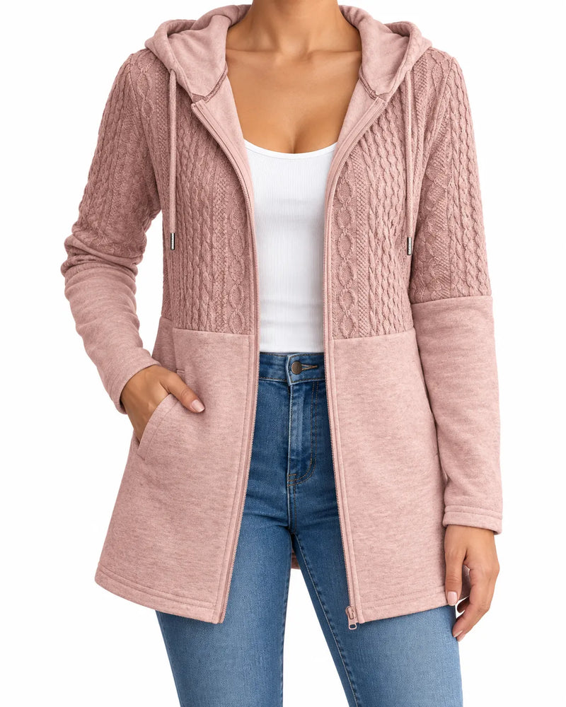 Cardigan Femme Capuche Zippé Long