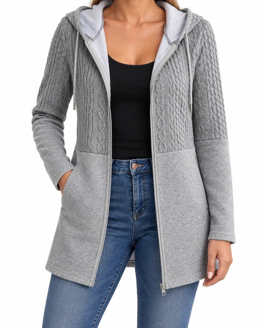 Cardigan Femme Capuche Zippé Long