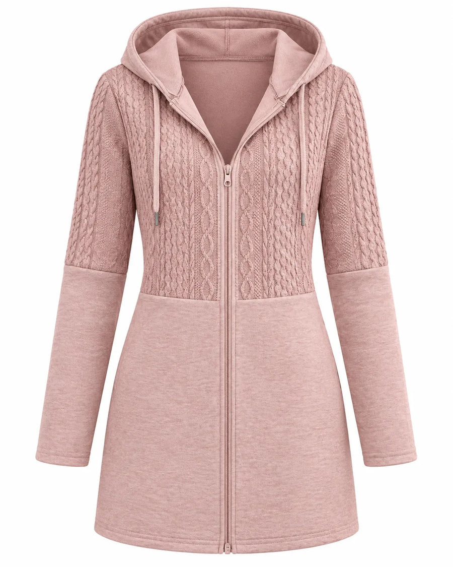 Cardigan Femme Capuche Zippé Long