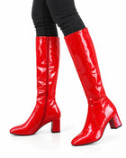 Bottes Femme Cuir Vernis Talon Carré Soirée - Rouge