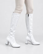 Bottes Femme Cuir Vernis Talon Carré Soirée - Blanc