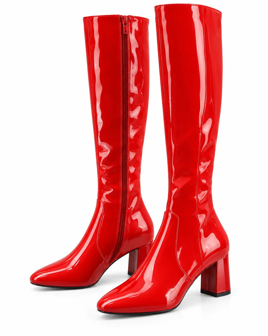 Bottes Femme Cuir Vernis Talon Carré Soirée