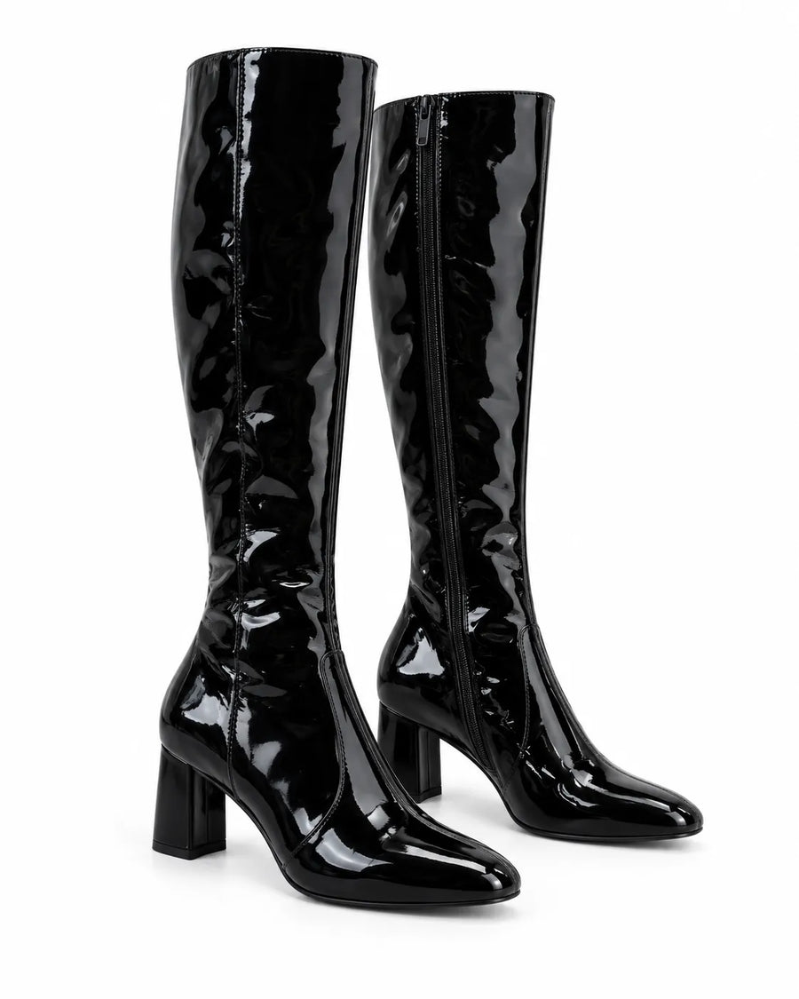 Bottes Femme Cuir Vernis Talon Carré Soirée