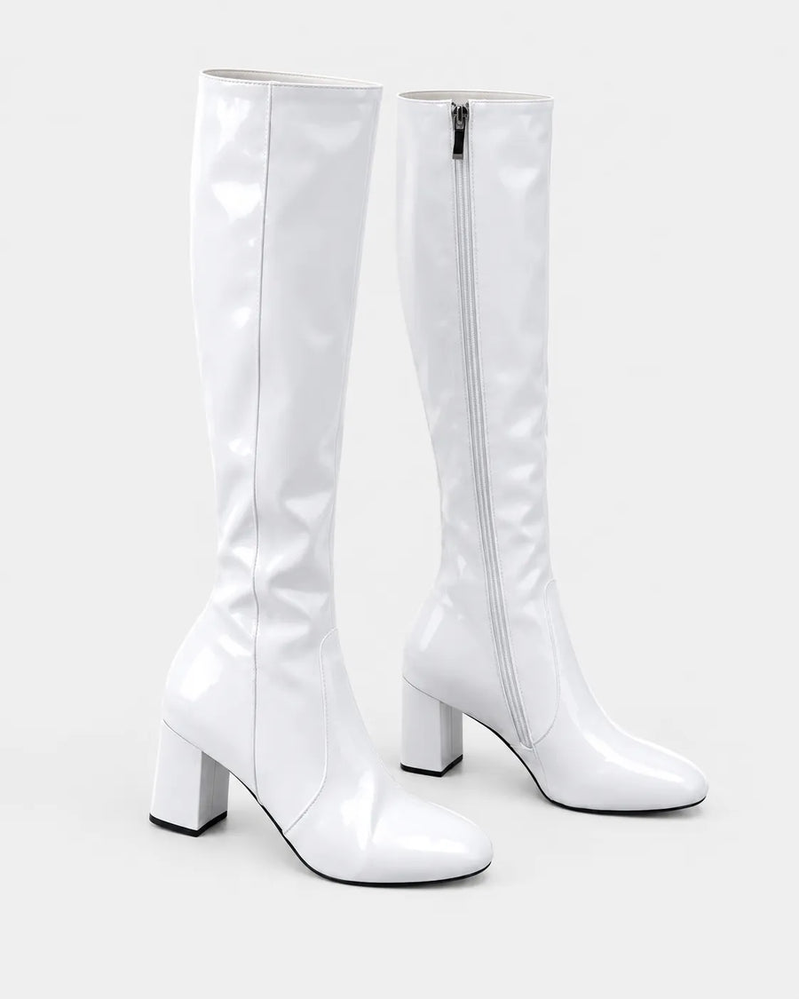 Bottes Femme Cuir Vernis Talon Carré Soirée
