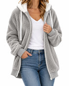 Sweat À Capuche Femme Peluche Teddy Zippé - Gris