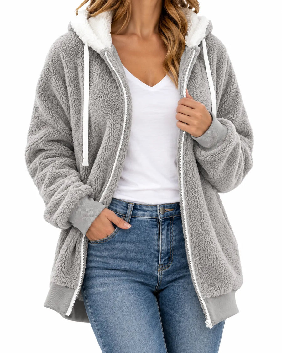Sweat À Capuche Femme Peluche Teddy Zippé
