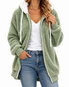 Sweat À Capuche Femme Peluche Teddy Zippé - Vert