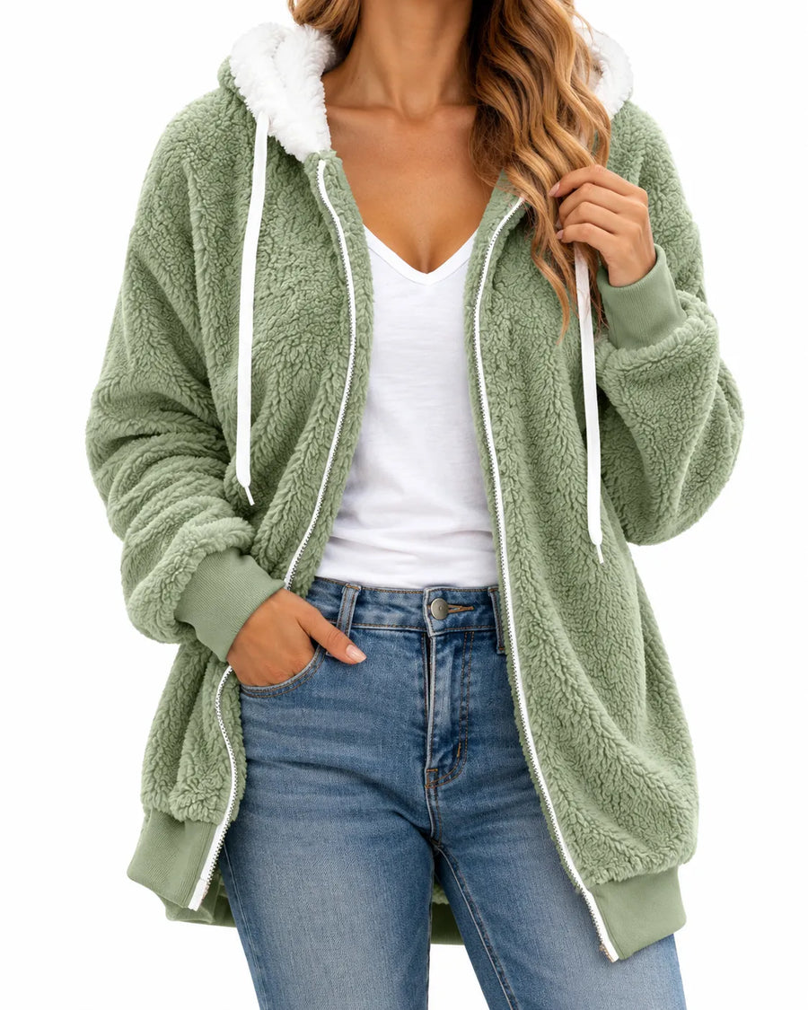Sweat À Capuche Femme Peluche Teddy Zippé