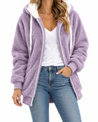 Sweat À Capuche Femme Peluche Teddy Zippé - Violet