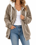 Sweat À Capuche Femme Peluche Teddy Zippé - Kaki