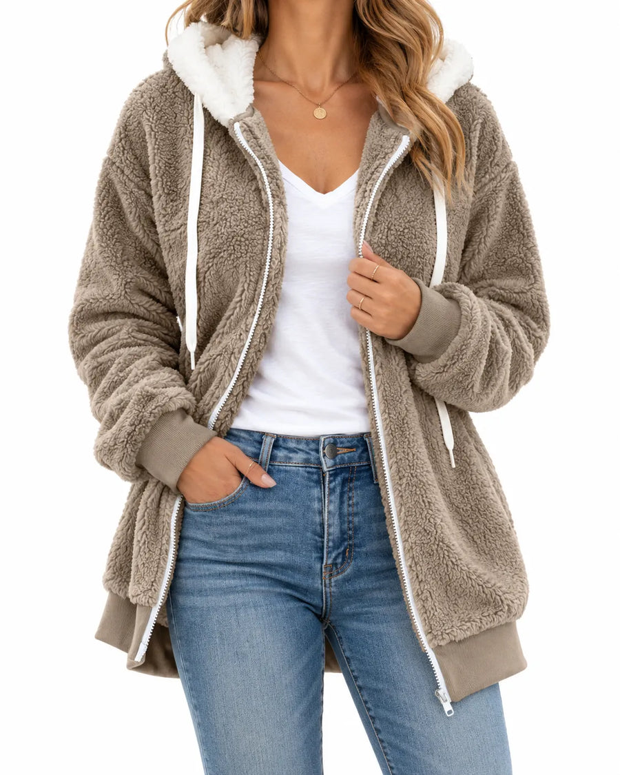 Sweat À Capuche Femme Peluche Teddy Zippé
