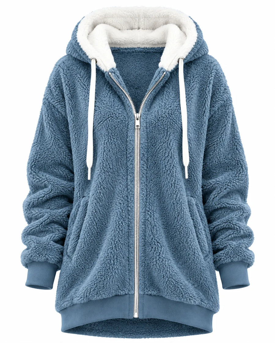 Sweat À Capuche Femme Peluche Teddy Zippé