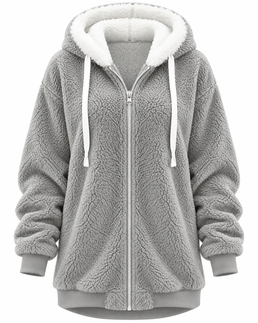 Sweat À Capuche Femme Peluche Teddy Zippé