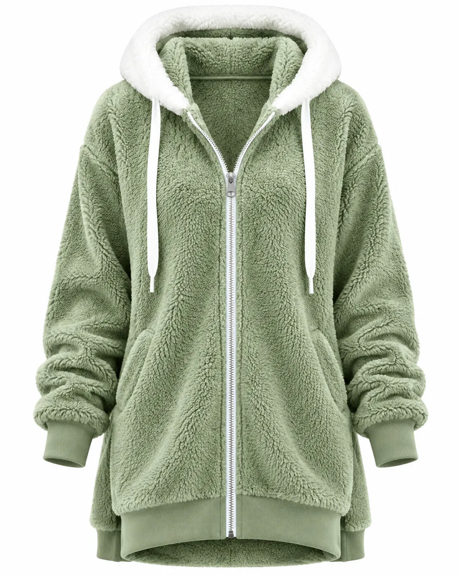 Sweat À Capuche Femme Peluche Teddy Zippé