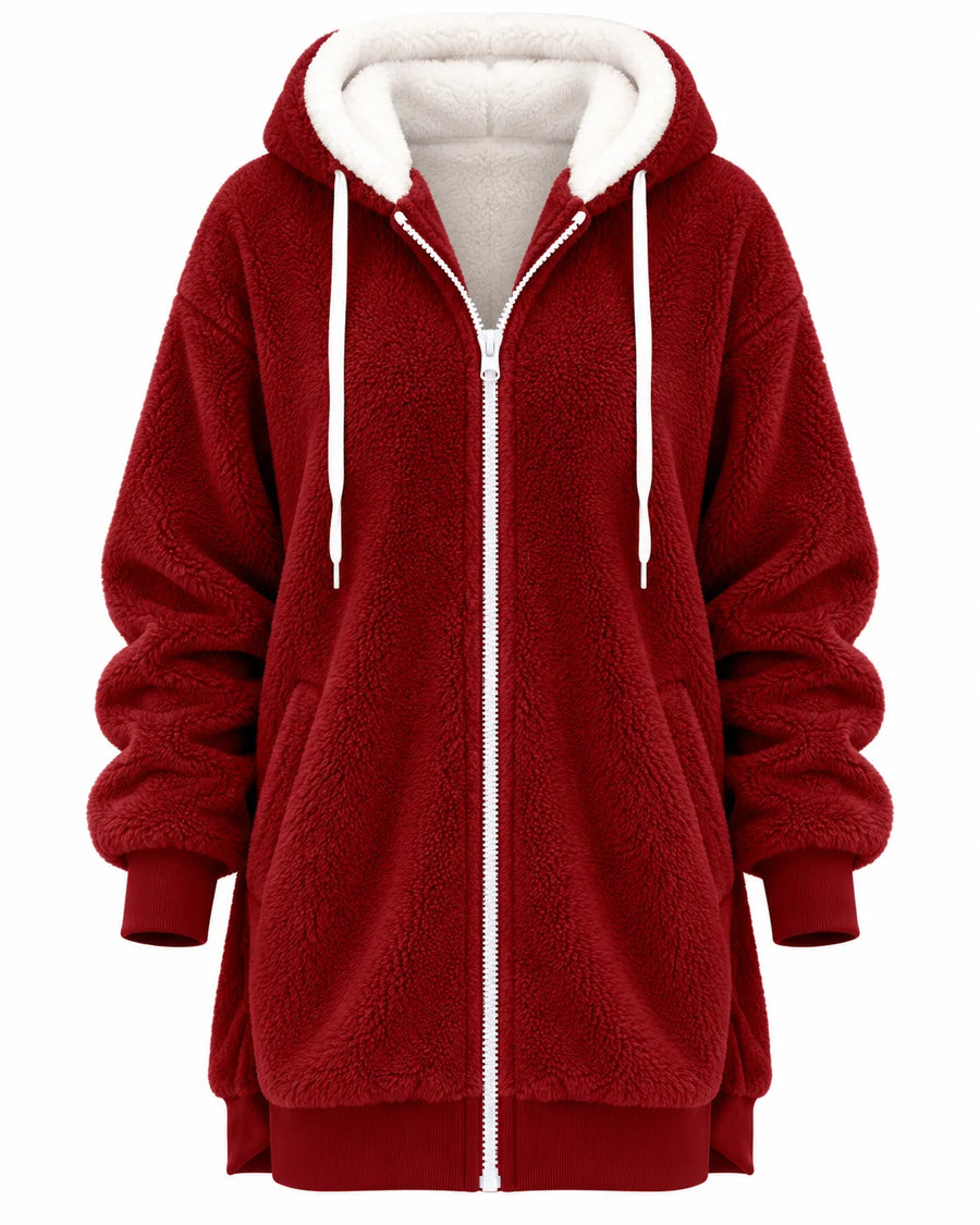 Sweat À Capuche Femme Peluche Teddy Zippé