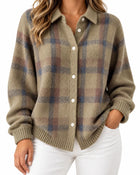 Cardigan Femme Polo Tartan Boutonné - Marron
