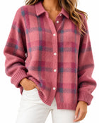 Cardigan Femme Polo Tartan Boutonné - Rose