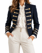 Blazer Femme Style Officier Boutons Dorés - Bleu marine