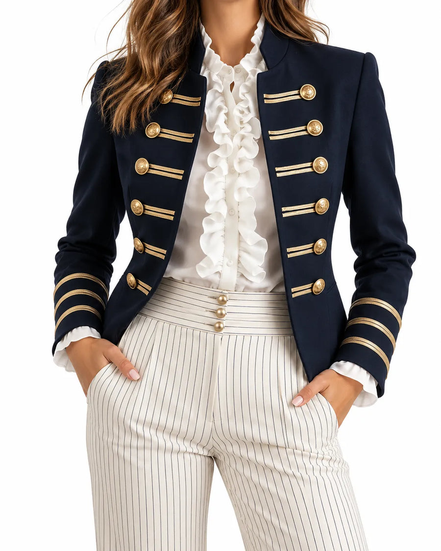 Blazer Femme Style Officier Boutons Dorés