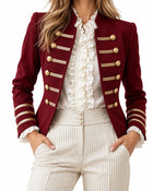 Blazer Femme Style Officier Boutons Dorés - Bordeaux