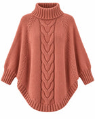 Pull Poncho Femme - Col Montant Manches Chauve-Souris - Rose