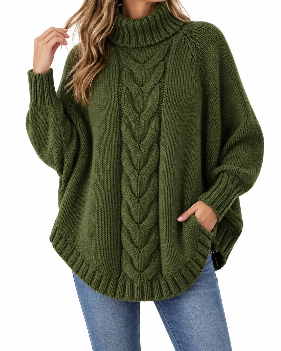 Pull Poncho Femme - Col Montant Manches Chauve-Souris