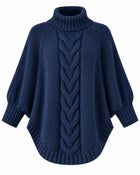 Pull Poncho Femme - Col Montant Manches Chauve-Souris - Bleu