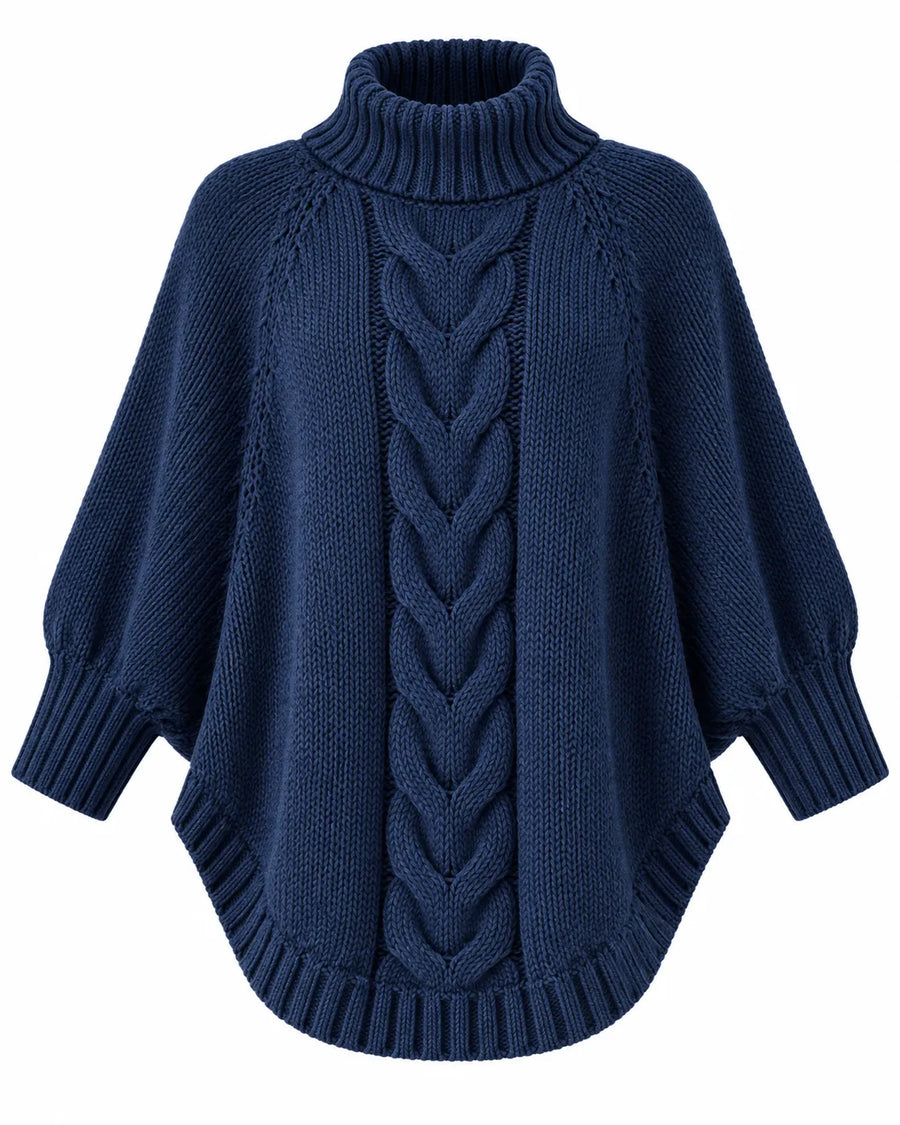 Pull Poncho Femme - Col Montant Manches Chauve-Souris