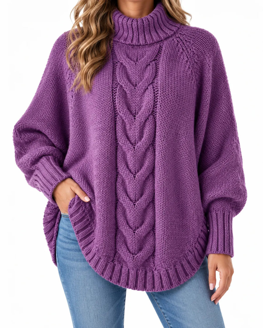 Pull Poncho Femme - Col Montant Manches Chauve-Souris