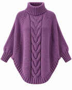 Pull Poncho Femme - Col Montant Manches Chauve-Souris - Violet